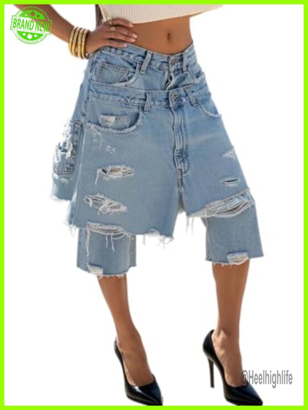 High Waisted Ripped Wide Leg Denim Shorts Baggy Y2K Streetwear